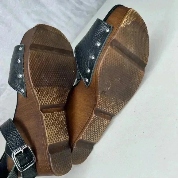 Christian Di Riccio Leather Platform Wood Clog Heel Wedge Sandals Sz 7.5 - Picture 8 of 11